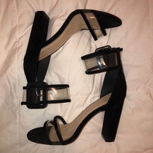 Cute clear strapped black heels! Almost brand new!